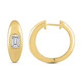 LADIES HOOP EARRINGS 2CT EMERALD DIAMOND 14K YELLOW GOLD