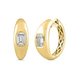 LADIES HOOP EARRINGS 2CT EMERALD DIAMOND 14K YELLOW GOLD