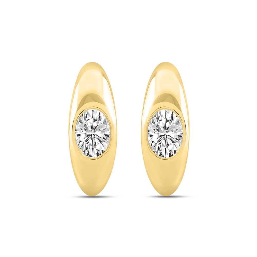 LADIES HOOP EARRINGS 2CT OVAL DIAMOND 14K YELLOW GOLD