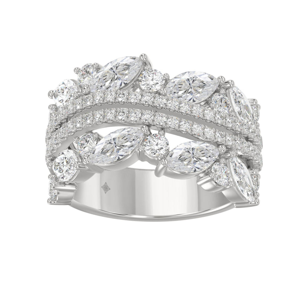 This is a diamond 14k cluster Ladies 2CT Ring featuring Marquise-shaped and round-cut diamonds in a leaf or floral motif set in white gold (Color F-G Clarity VS1/VS2)