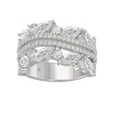This is a diamond 14k cluster Ladies 2CT Ring featuring Marquise-shaped and round-cut diamonds in a leaf or floral motif set in white gold (Color F-G Clarity VS1/VS2)