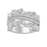 This is a diamond 14k cluster Ladies 2CT Ring featuring Marquise-shaped and round-cut diamonds in a leaf or floral motif set in white gold (Color F-G Clarity VS1/VS2)