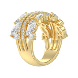 This is a diamond 14k cluster Ladies 2CT Ring featuring Marquise-shaped and round-cut diamonds in a leaf or floral motif set in Yellow gold (Color F-G Clarity VS1/VS2)