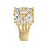 This is a diamond 14k cluster Ladies 2CT Ring featuring Marquise-shaped and round-cut diamonds in a leaf or floral motif set in Yellow gold (Color F-G Clarity VS1/VS2)