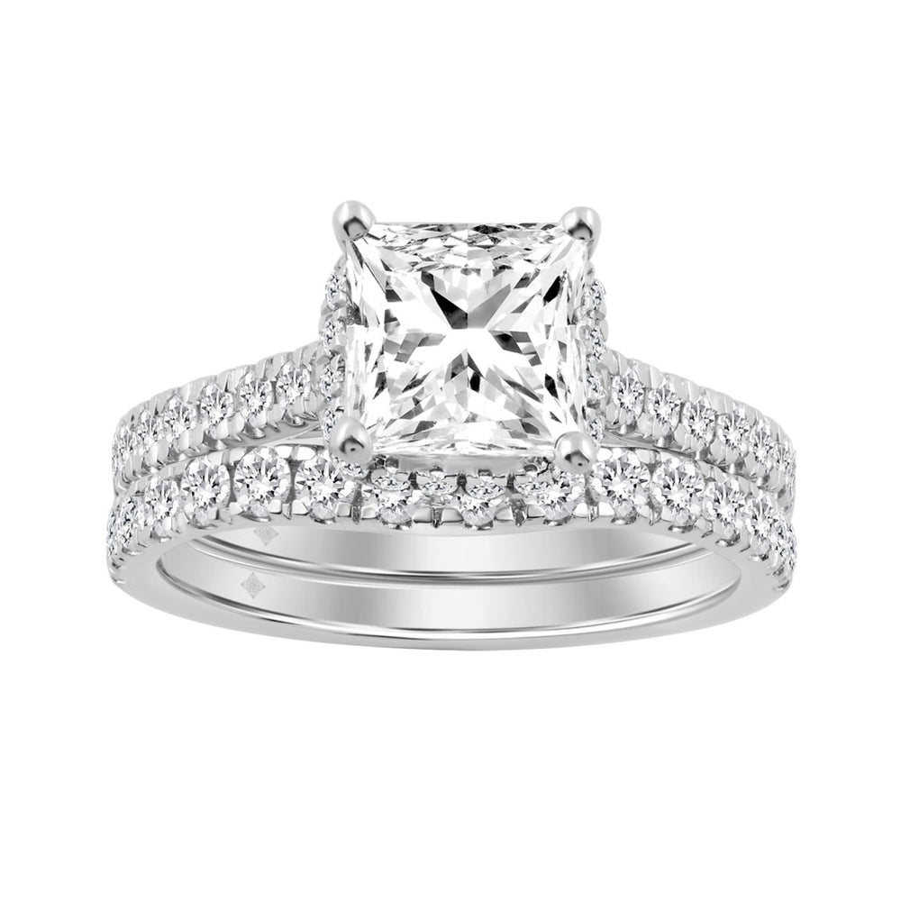 14K WHITE GOLD 3.00CT ROUND/PRINCESS DIAMOND LADIES BRIDAL SET