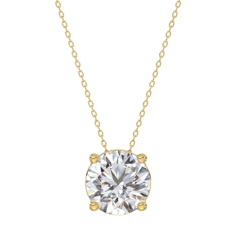 LADIES SOLITAIRE PENDANT WITH UNDER-PASS CHAIN 3CT ROUND DIAMOND 14K YELLOW GOLD