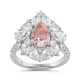 14K WHITE/ROSE GOLD 4 1/2CT ROUND/PEAR/MARQUISE DIAMOND LADIES RING (CENTER STONE PINK PEAR DIAMOND 2.00CT