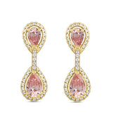 LADIES EARRINGS 3 3/4CT ROUND/PEAR DIAMOND 14K YELLOW GOLD (CENTER STONE PEAR DIAMOND 2CT )