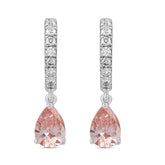 LADIES HOOPS EARRINGS 2CT ROUND/PEAR DIAMOND 14K WHITE GOLD (CENTER STONE PINK PEAR DIAMOND 3/4CT )
