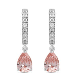 LADIES HOOPS EARRINGS 2CT ROUND/PEAR DIAMOND 14K WHITE GOLD (CENTER STONE PINK PEAR DIAMOND 3/4CT )