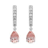 14K WHITE GOLD 2.00CT ROUND/PINK PEAR DIAMOND LADIES HOOPS EARRINGS