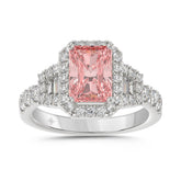 14K WHITE GOLD 2 3/4CT ROUND/BAGUETTE/RADIANT DIAMOND LADIES RING (CENTER STONE PINK RADIANT DIAMOND 2.00CT)