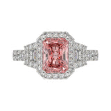 ETERNAL BLUSH COLLECTION 14K WHITE GOLD 2 3/4CT ROUND/BAGUETTE/RADIANT DIAMOND LADIES RING (CENTER STONE PINK RADIANT DIAMOND 2.00CT)