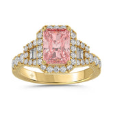LADIES RING 2 3/4CT ROUND/BAGUETTE DIAMOND 14K YELLOW GOLD (CENTER STONE PINK RADIANT DIAMOND 2CT )