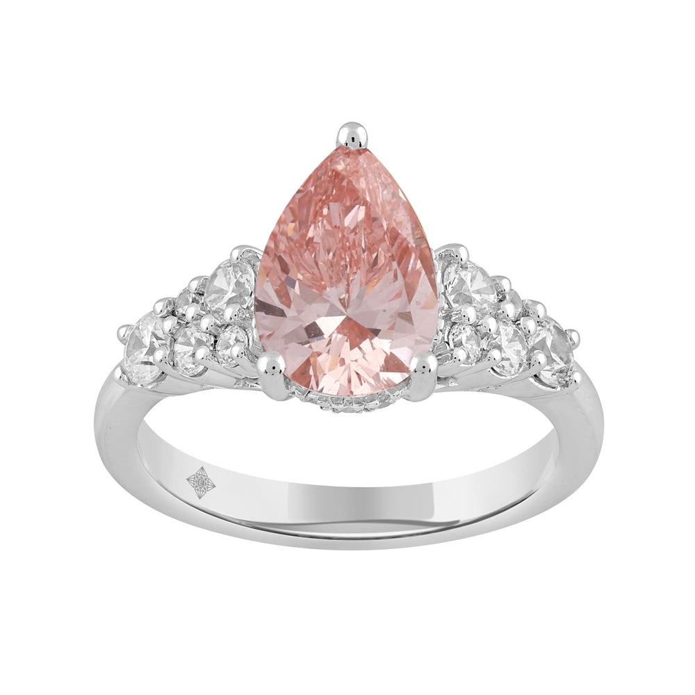 14K WHITE GOLD 2 3/4CT ROUND/PEAR DIAMOND LADIES RING (CENTER STONE PINK PEAR DIAMOND 2CT)