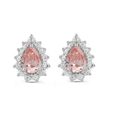ETERNAL BLUSH COLLECTION MEN'S EARRINGS 3CT ROUND/PEAR DIAMOND 14K WHITE GOLD (CENTER STONE PINK PEAR DIAMOND 1CT)
