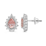ETERNAL BLUSH COLLECTION LADIES EARRINGS 3CT ROUND/PEAR DIAMOND 14K WHITE GOLD (CENTER STONE PINK PEAR DIAMOND 1CT)