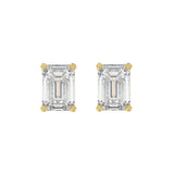 LADIES SOLITAIRE EARRINGS 4.00CT EMERALD DIAMOND 14K YELLOW GOLD