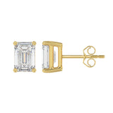 LADIES SOLITAIRE EARRINGS 4.00CT EMERALD DIAMOND 14K YELLOW GOLD