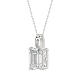 LADIES SOLITAIRE PENDANT WITH CHAIN 4CT EMERALD DIAMOND 14K WHITE GOLD