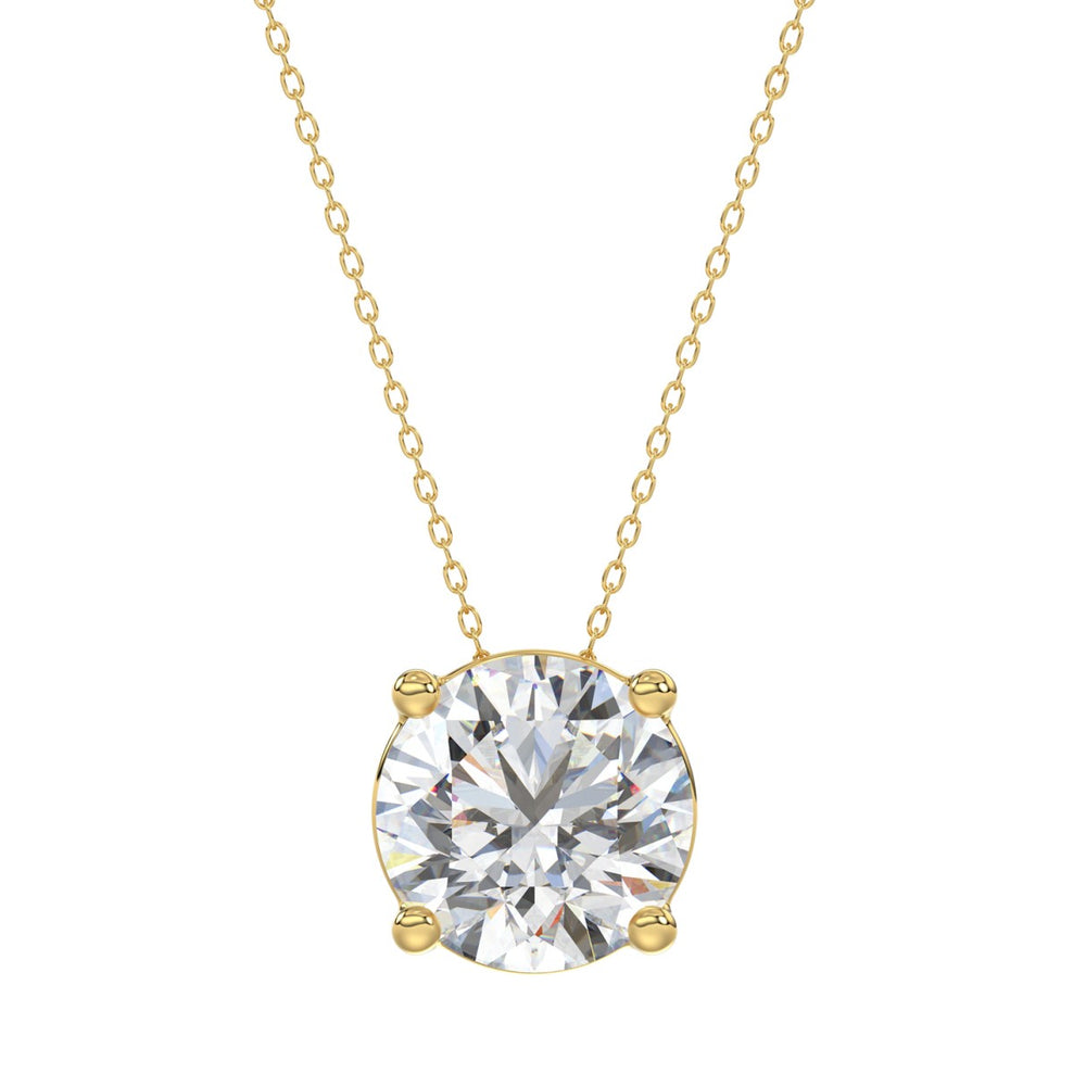 LADIES SOLITAIRE PENDANT WITH UNDER-PASS CHAIN 4CT ROUND DIAMOND 14K YELLOW GOLD
