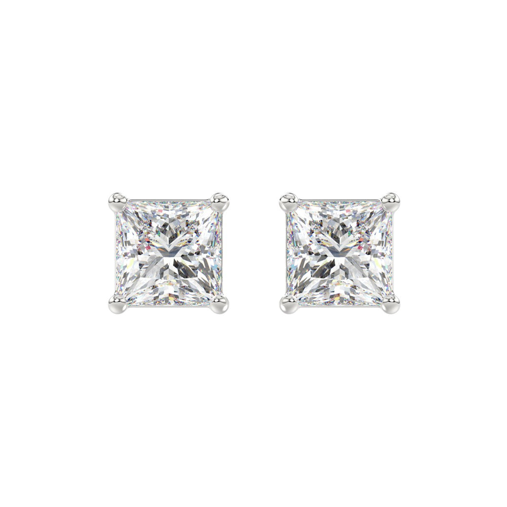 LADIES SOLITAIRE EARRINGS 4CT PRINCESS DIAMOND 14K WHITE GOLD