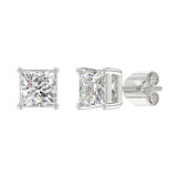 LADIES SOLITAIRE EARRINGS 4CT PRINCESS DIAMOND 14K WHITE GOLD