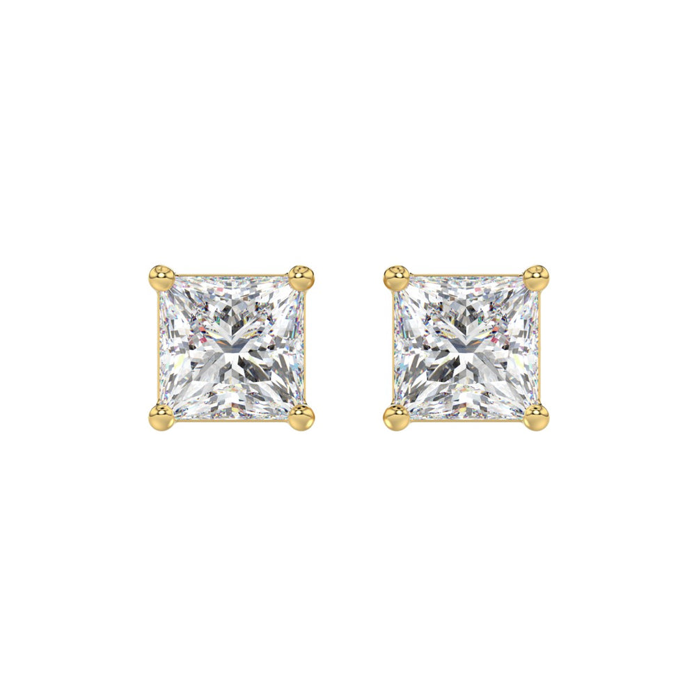 LADIES SOLITAIRE EARRINGS 4CT PRINCESS DIAMOND 14K YELLOW GOLD