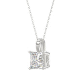 LADIES SOLITAIRE PENDANT WITH CHAIN 4CT PRINCESS DIAMOND 14K WHITE GOLD