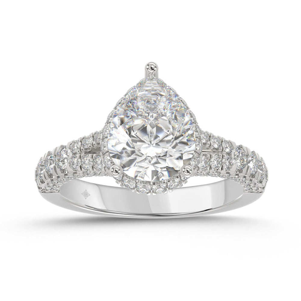 14K WHITE GOLD 2 3/4CT ROUND/PEAR DIAMOND LADIES RING (CENTER STONE PEAR DIAMOND 2CT)