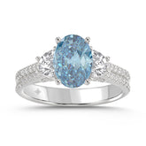 14K WHITE GOLD 3.00CT ROUND/OVAL/HALF MOON DIAMOND LADIES RING (CENTER STONE BLUE OVAL DIAMOND 2CT)