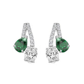 14K WHITE GOLD 2 1/2CT ROUND/OVAL/GREEN EMERALD PEAR DIAMOND LADIES EARRING (GREEN EMERALD PEAR 1.00CT)