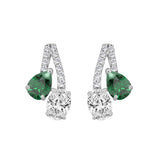 14K WHITE GOLD 2 1/2CT ROUND/OVAL/GREEN EMERALD PEAR DIAMOND LADIES EARRING (GREEN EMERALD PEAR 1.00CT)