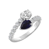 LADIES RING 1 1/2CT ROUND/PEAR BLUE/OVAL DIAMOND 14K WHITE GOLD