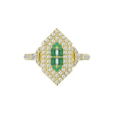 14K YELLOW GOLD 1 1/6CT ROUND/BAGUETTE/EMERALD DIAMOND LADIES RING (GREEN EMERALD BAGUETTE DIAMOND 1/6CT)