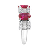14K WHITE GOLD 3 5/8CT ROUND/BAGUETTE/OVAL DIAMOND LADIES BAND (OVAL RUBY 2 1/3CT)