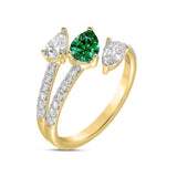14K YELLOW GOLD 1 1/4CT ROUND/PEAR EMERALD GREEN DIAMOND LADIES RING (GREEN EMERALD PEAR1/2CT)