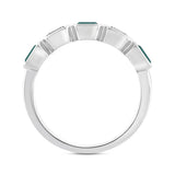 14K White Gold 1.00 CT Green Emerald & White Diamond Alternating Band Ring