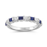 14K White Gold 1.00 CT Emerald Blue Sapphire & White Diamond Alternating Band Ring