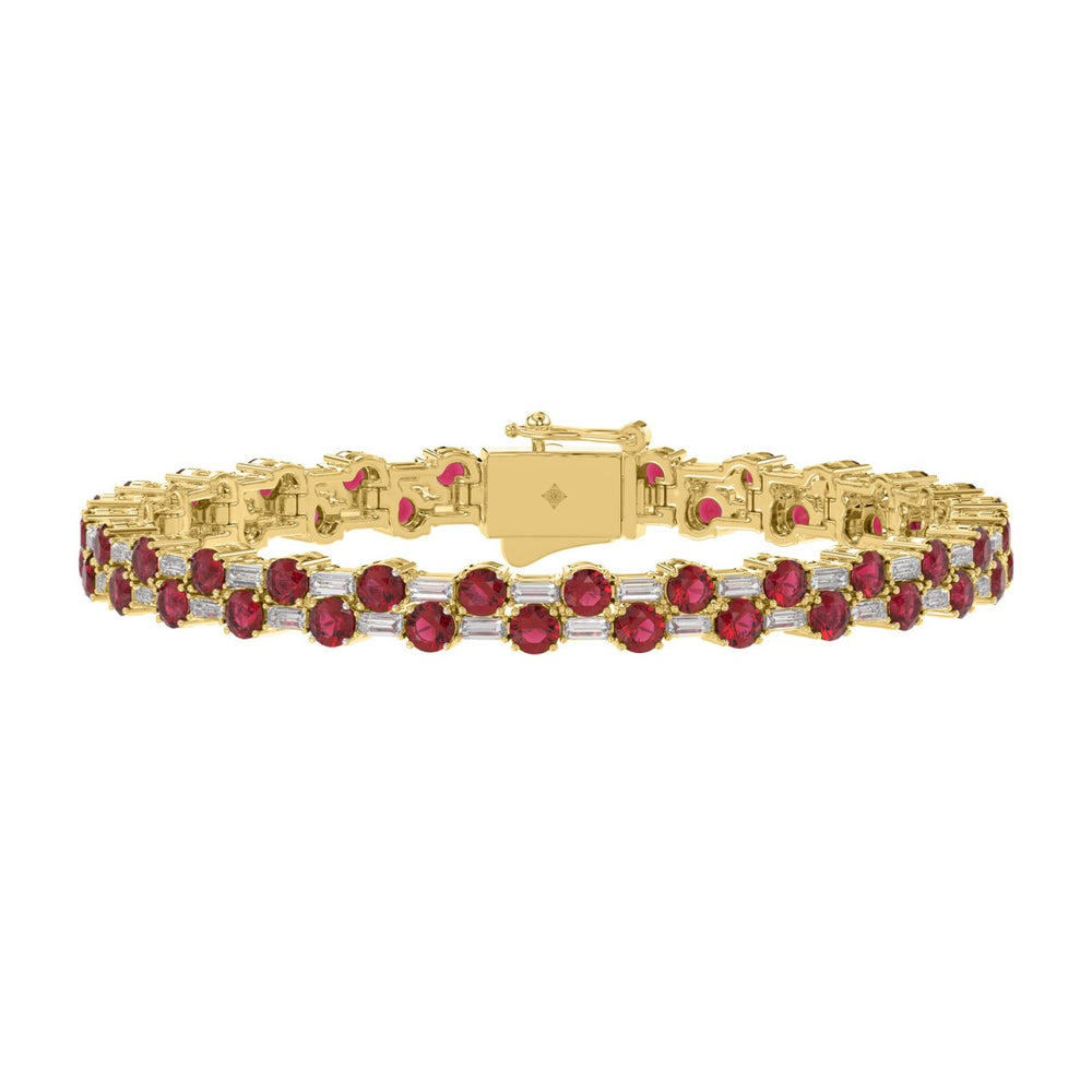 14K YELLOW GOLD 9.00CT BAGUETTE/ROUND RUBY DIAMOND LADIES BRACELET (ROUND RUBY 7 3/4CT)