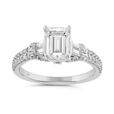 LADIES RING 2 1/2CT ROUND/BAGUETTE/EMERALD DIAMOND 14K WHITE GOLD (CENTER STONE EMERALD DIAMOND 2CT )