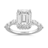 14K WHITE GOLD 4 1/2CT ROUND/EMERALD/MARQUISE DIAMOND LADIES RING (CENTER STONE EMRALD DIAMOND 4CT )