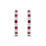14K WHITE GOLD 3 3/8CT ROUND/RUBY ROUND DIAMOND LADIES HOOPS EARRING