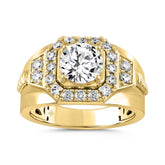 MENS RING 2 3/4CT ROUND DIAMOND 14K YELLOW GOLD (CENTER STONE ROUND DIAMOND 2.00CT)