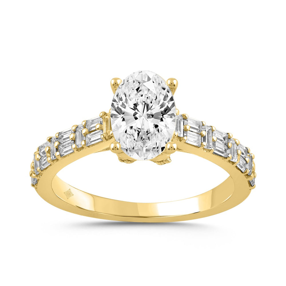 LADIES RING 2 1/2CT ROUND/BAGUETTE/OVAL DIAMOND 14K YELLOW GOLD (CENTER STONE OVAL DIAMOND 2.00CT)