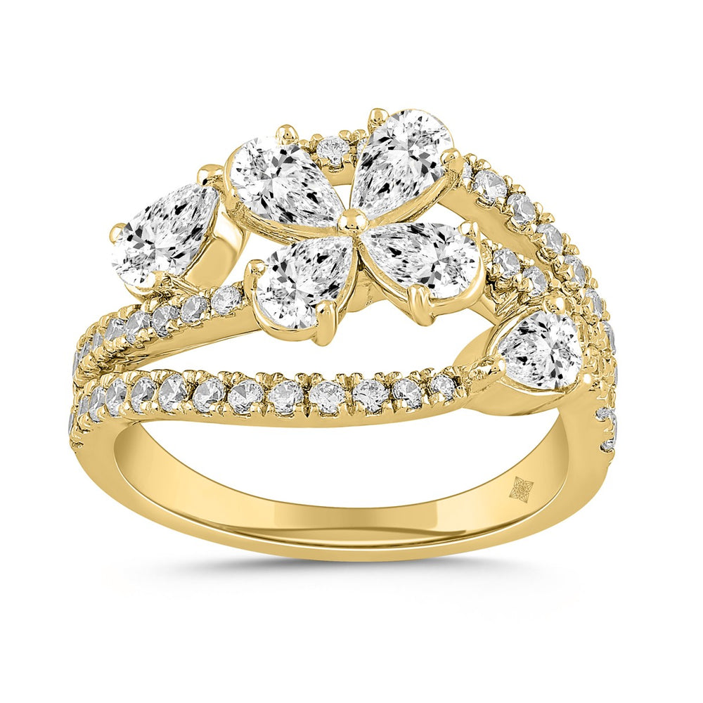 LADIES RING 1 1/2CT ROUND/PEAR DIAMOND 14K YELLOW GOLD