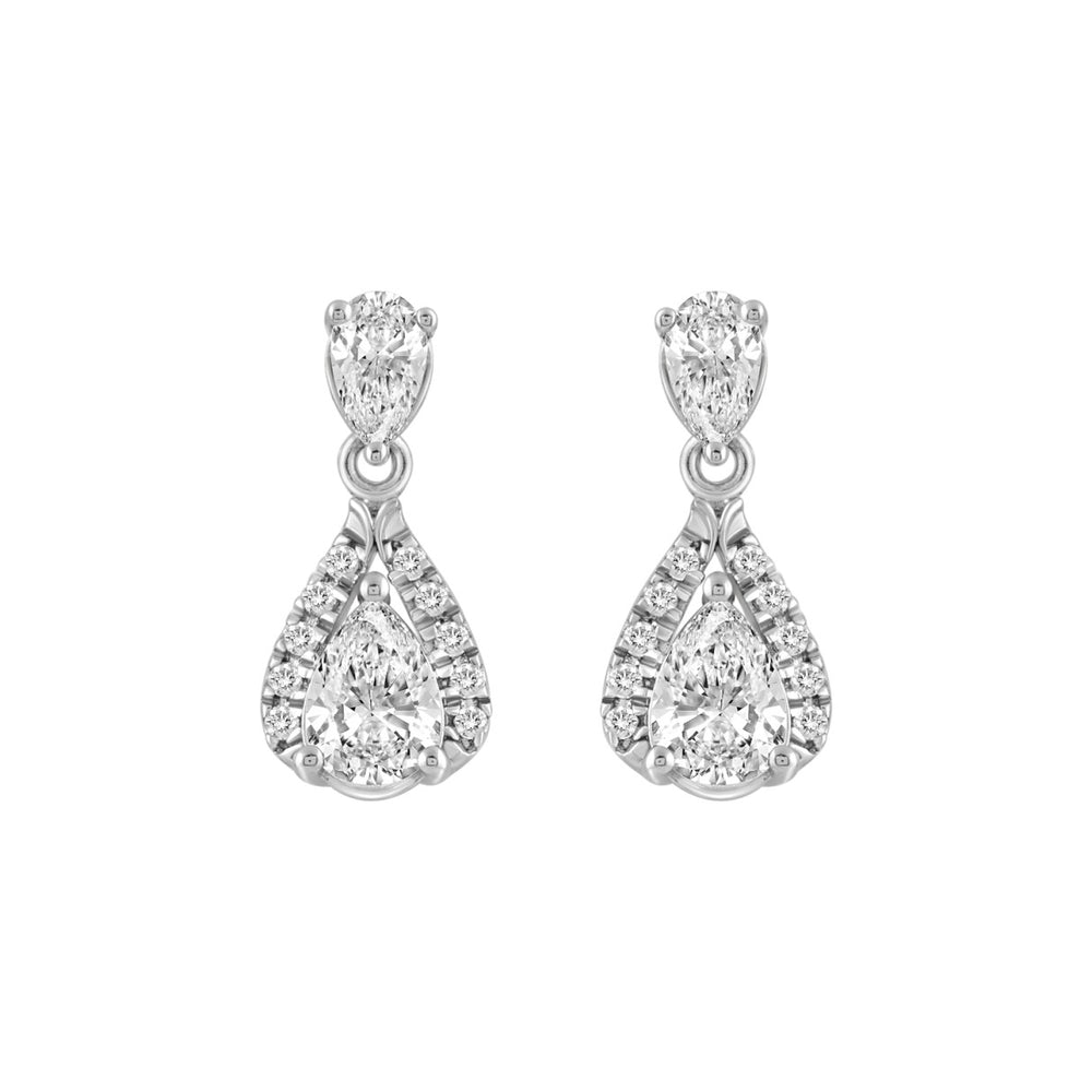 14K WHITE GOLD 1.00CT ROUND/PEAR DIAMOND LADIES EARRING