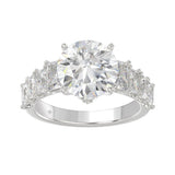LADIES BRIDAL RING 4.75CT ROUND/EMERALD DIAMOND 14K WHITE GOLD (CENTER STONE ROUND DIAMOND 3.00CT)