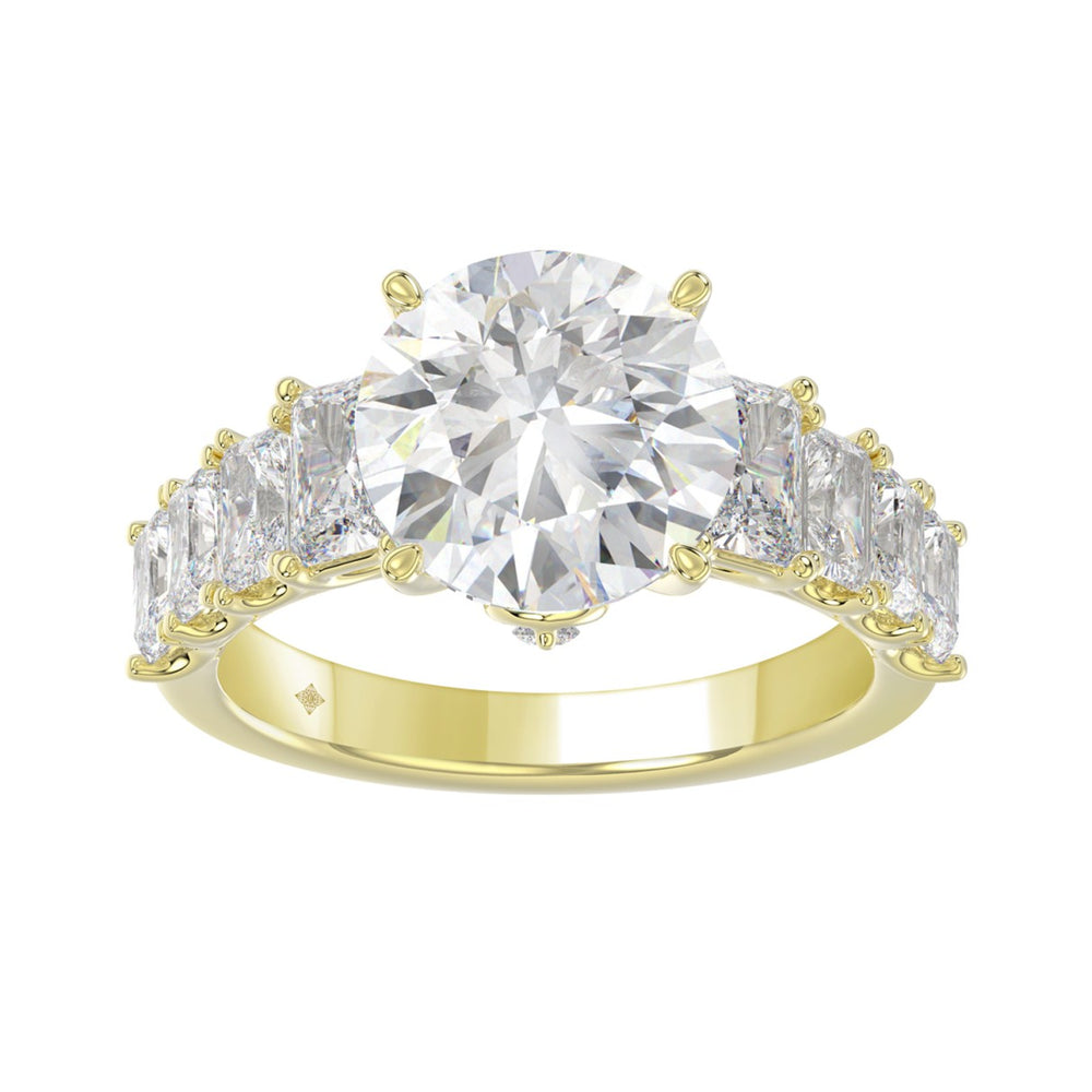 LADIES BRIDAL RING 4.75CT ROUND/EMERALD DIAMOND 14K YELLOW GOLD (CENTER STONE ROUND DIAMOND 3.00CT)