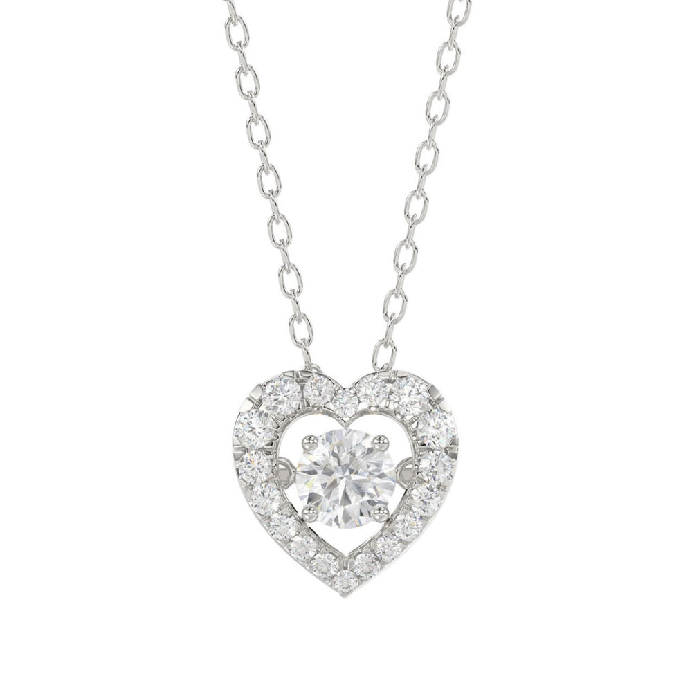 LADIES DANCING DIAMOND PENDANT WITH CHAIN 3/4CT ROUND DIAMOND 14K WHITE GOLD (CENTER STONE ROUND DIAMOND 1/2CT)